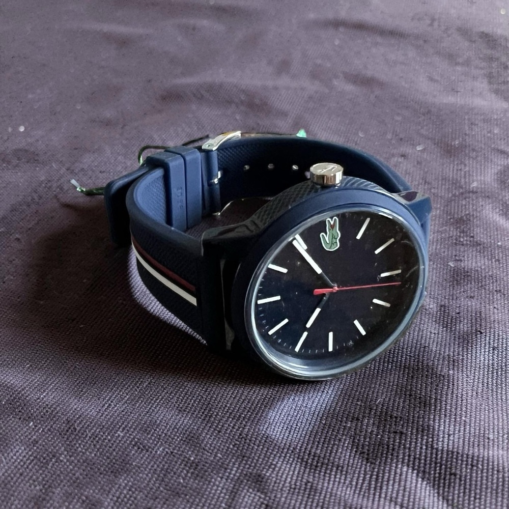 Lacoste Navy Silicone Strap Watch with Red and White Accent
